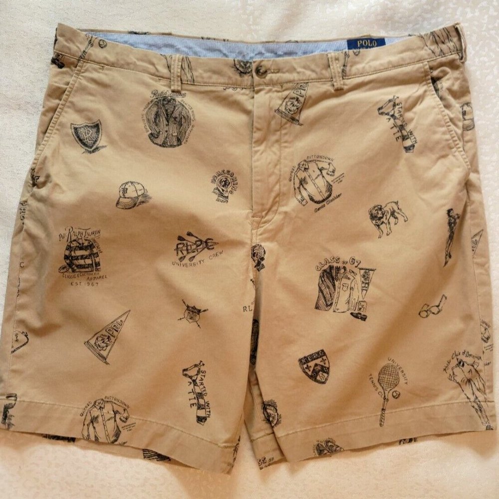 Polo Ralph Lauren Chino Preppy Icon Allover University Khaki Shorts Men's 40